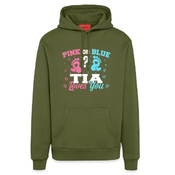 Rosa oder Blau Tia liebt dich - Tia Tante - Organic Relaxed Hoodie Made in EU - MOSS GREEN - Vorne