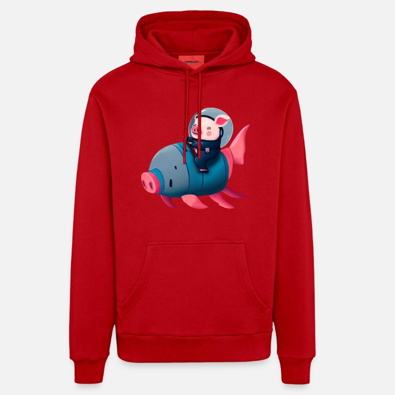 Pig Astronaut sur Pig Rocket - Sweat à capuche bio décontracté fabriqué en UE - rouge
