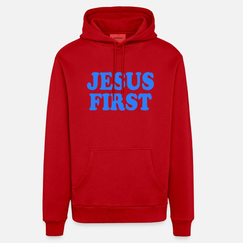 Jesus first - Sweat à capuche bio décontracté fabriqué en UE - rouge