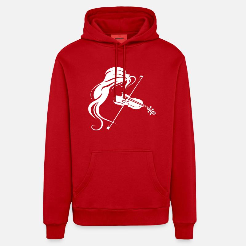 Dessin de fille de violon - Sweat à capuche bio décontracté fabriqué en UE - rouge