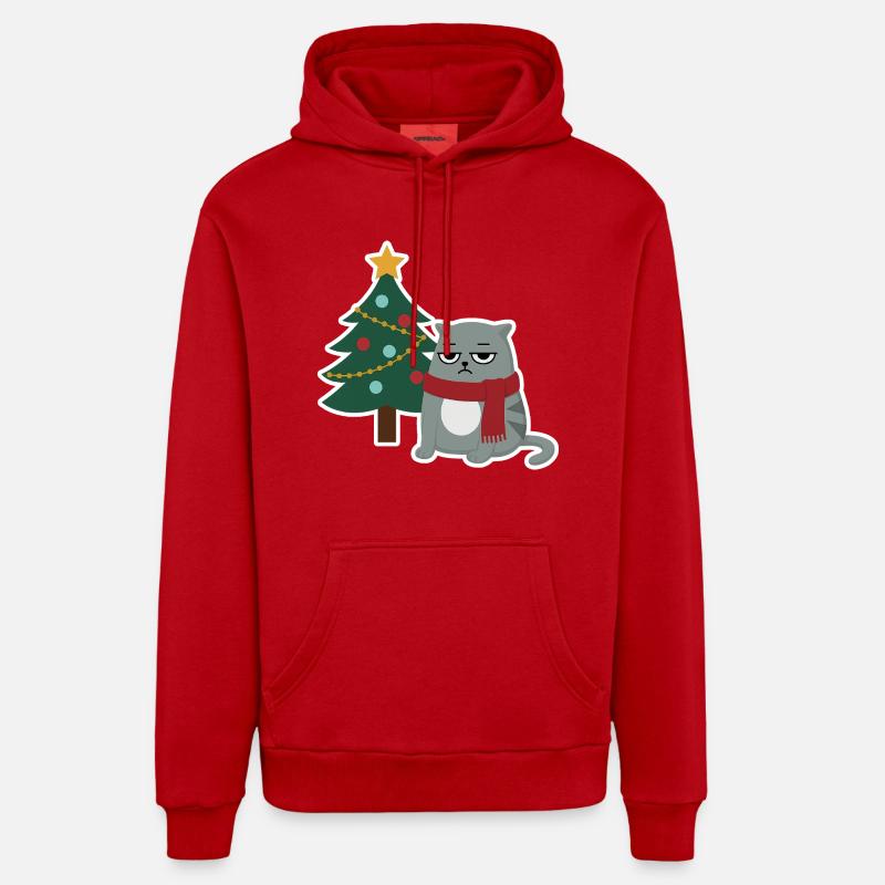 Cat Grumpy Christmas - Organic Relaxed Hoodie Made in EU - red