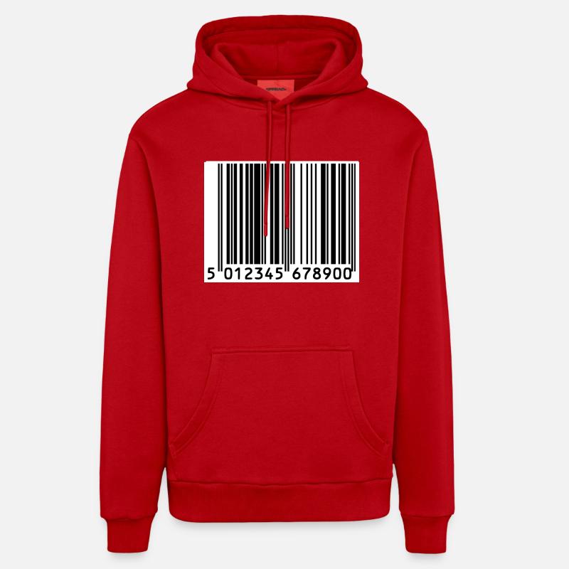 code à barres - Sweat à capuche bio décontracté fabriqué en UE - rouge