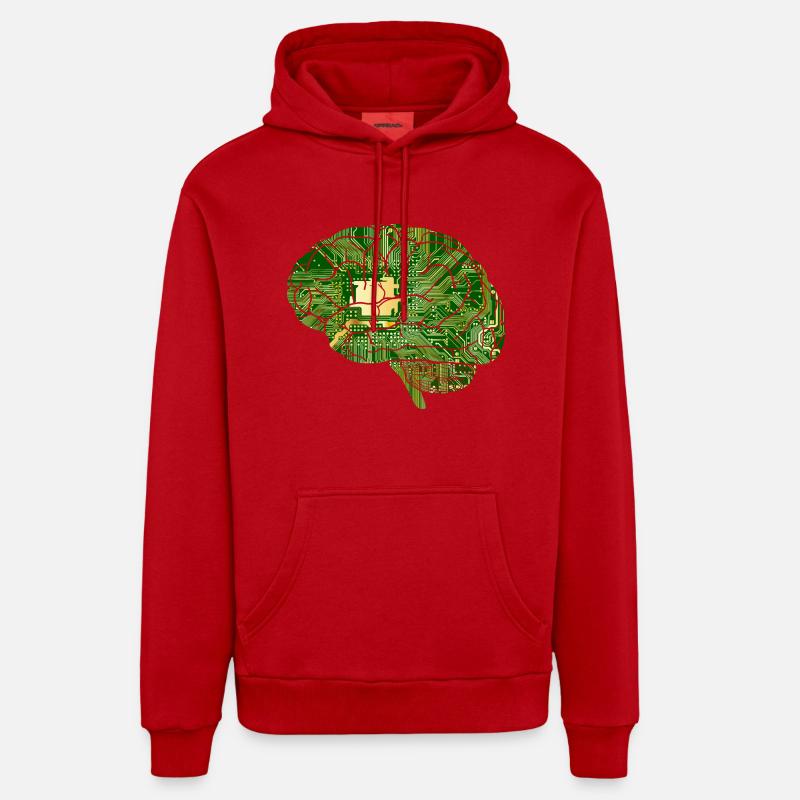 Brain - Computer Board - Artificial Intelligence - Organic Relaxed Hoodie Made in EU - red