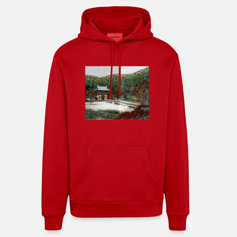 Temple dans la forêt - Sweat à capuche bio décontracté fabriqué en UE - rouge