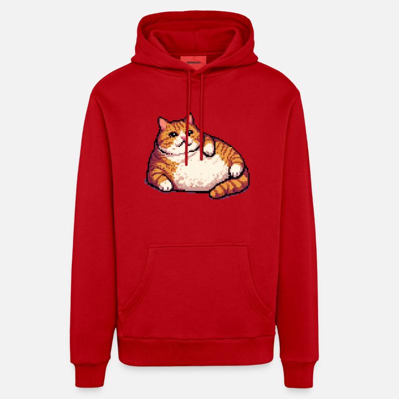 Gros chat roux pixel art - Sweat à capuche bio décontracté fabriqué en UE - rouge