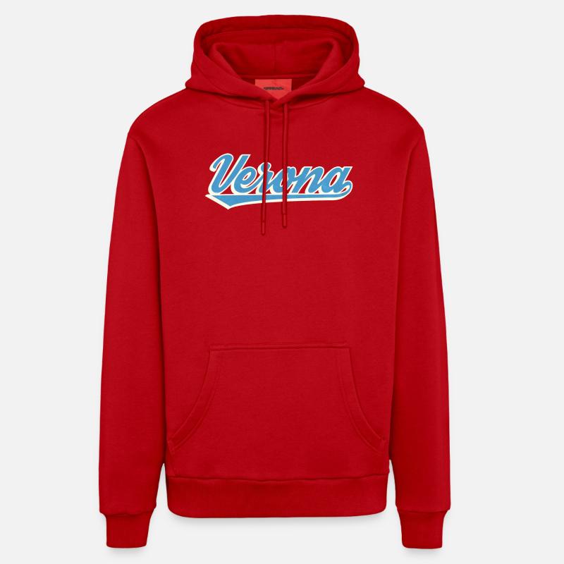 Logo Vérone Blue Script - Sweat à capuche bio décontracté fabriqué en UE - rouge