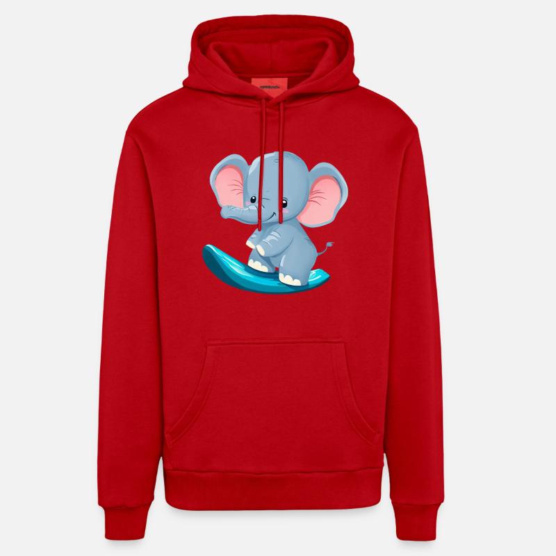 Surfer Elephant, Conception animale aventureuse - Sweat à capuche bio décontracté fabriqué en UE - rouge