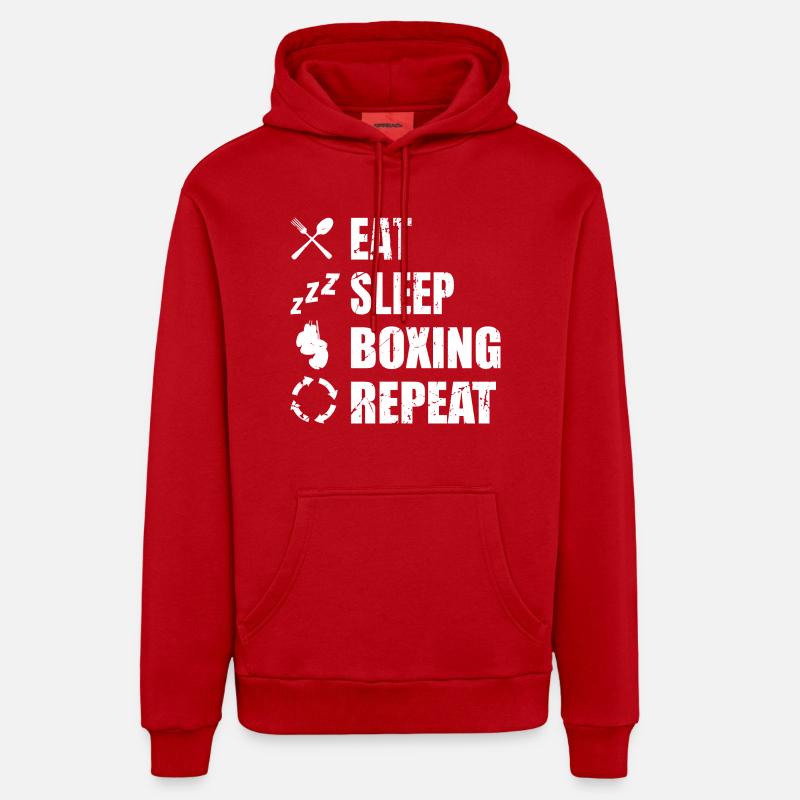 Manger Sommeil Boxe Répéter - Sweat à capuche bio décontracté fabriqué en UE - rouge