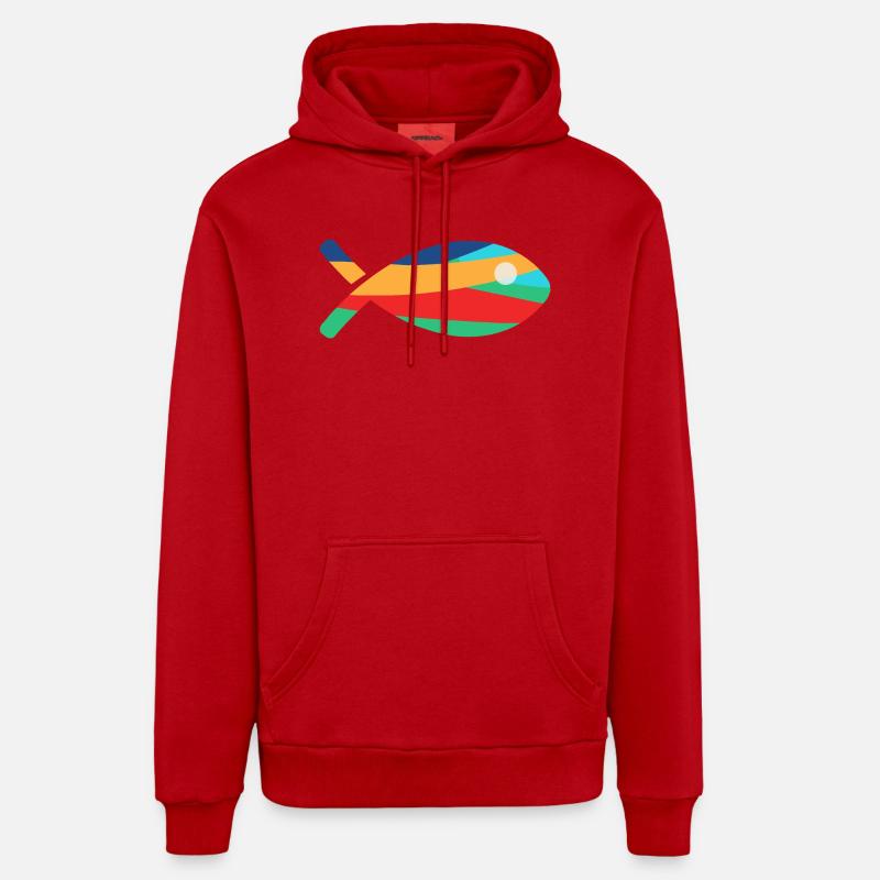 POISSON. - Sweat à capuche bio décontracté fabriqué en UE - rouge
