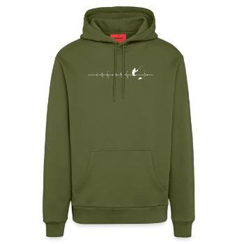 Pulse Fishing Silhouette - Organic Relaxed Hoodie Made in EU - MOSS GREEN - Front