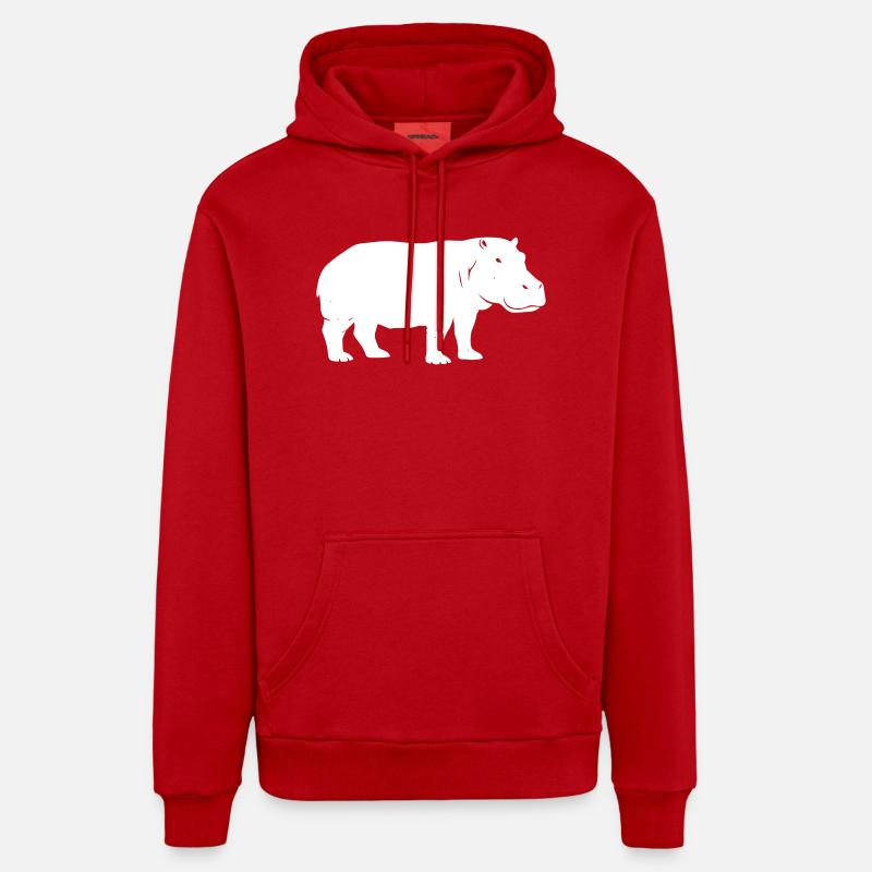 Hippo Silhouette Africa Vector - Sweat à capuche bio décontracté fabriqué en UE - rouge