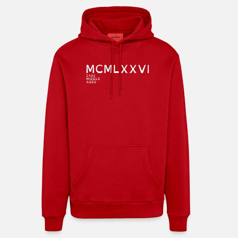 1976_LINE_blanc - Sweat à capuche bio décontracté fabriqué en UE - rouge