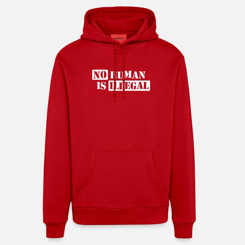 Aucun humain n’est illégal - Sweat à capuche bio décontracté fabriqué en UE - rouge