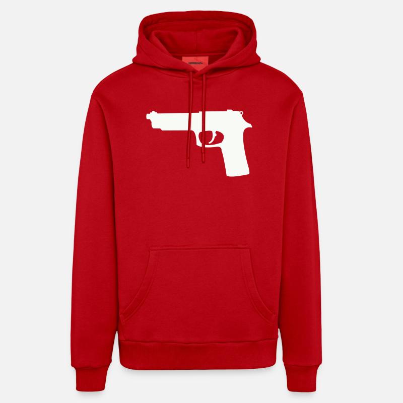 Silhouette du pistolet en contraste - Sweat à capuche bio décontracté fabriqué en UE - rouge