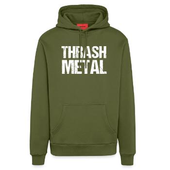 Thrash Metal Grunge Typography - Organic Relaxed Hoodie Made in EU - MOSS GREEN - Front
