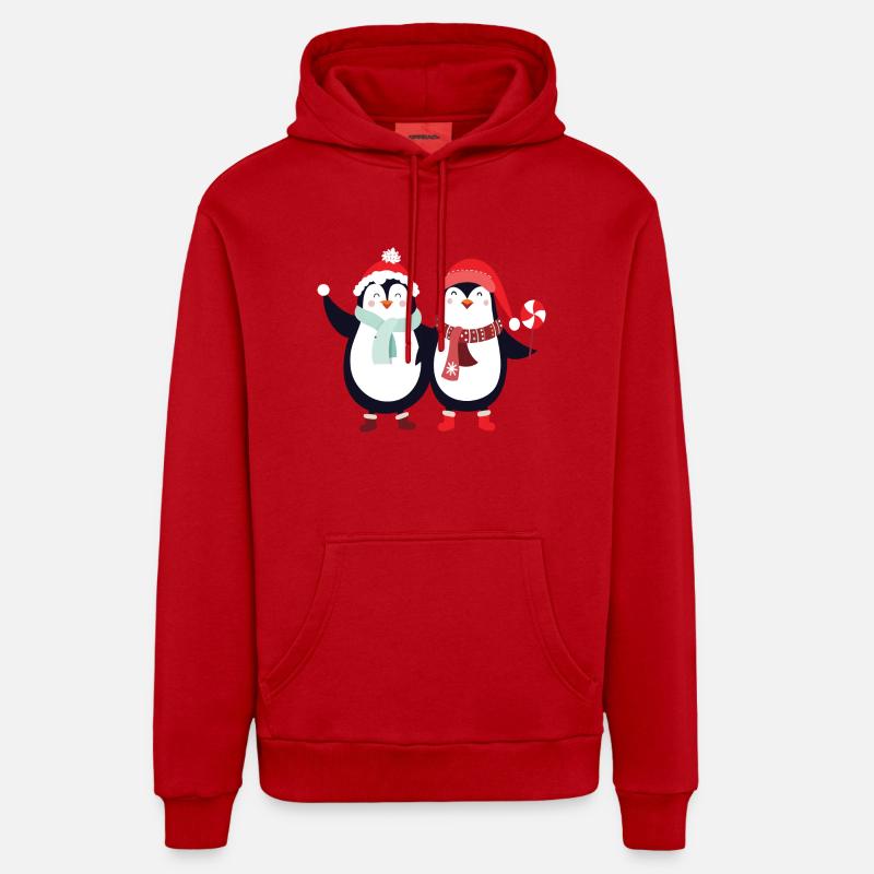doux pingouins Noël - Sweat à capuche bio décontracté fabriqué en UE - rouge