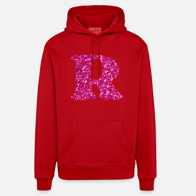 Lettre r rose pailleté - Sweat à capuche bio décontracté fabriqué en UE - rouge