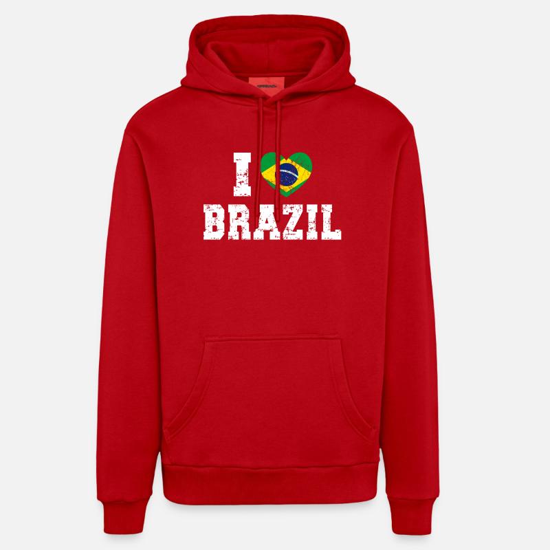 Brésil - Sweat à capuche bio décontracté fabriqué en UE - rouge