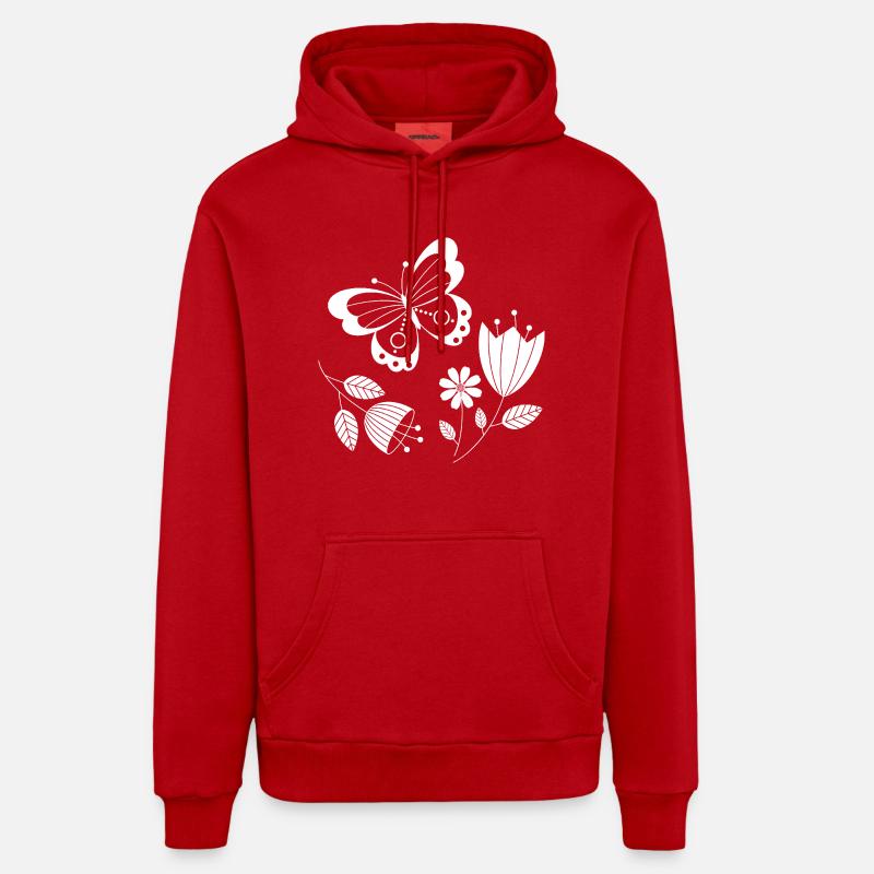 Papillon avec des fleurs - Sweat à capuche bio décontracté fabriqué en UE - rouge