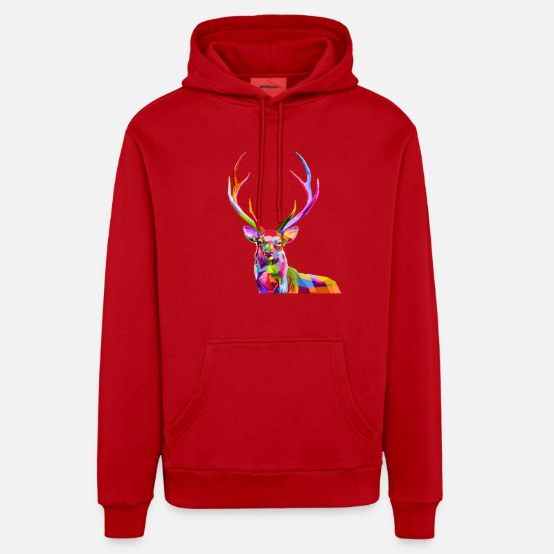 cerf - Sweat à capuche bio décontracté fabriqué en UE - rouge