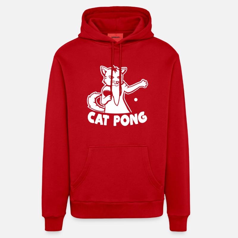 Chat de ping-pong - Sweat à capuche bio décontracté fabriqué en UE - rouge