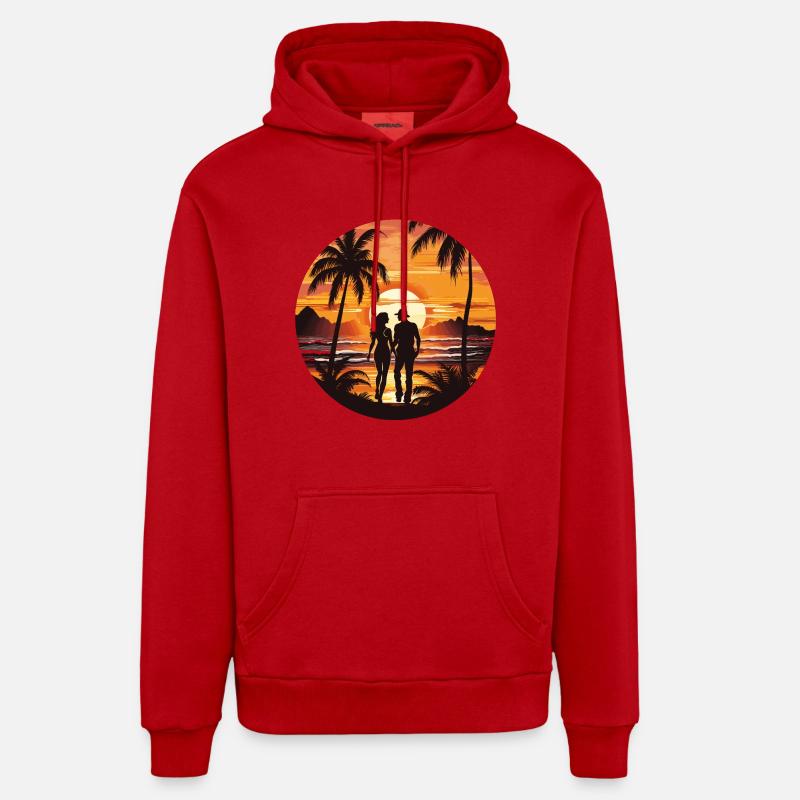 Plage Coucher de soleil - Sweat à capuche bio décontracté fabriqué en UE - rouge