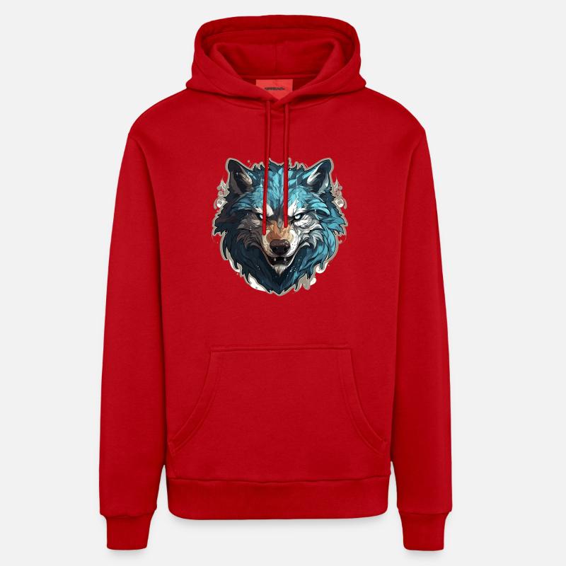 Loup - Illustration - Sweat à capuche bio décontracté fabriqué en UE - rouge