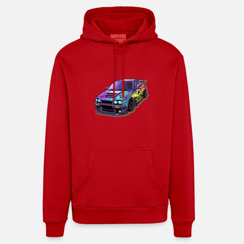 Voiture - Illustration - Sweat à capuche bio décontracté fabriqué en UE - rouge