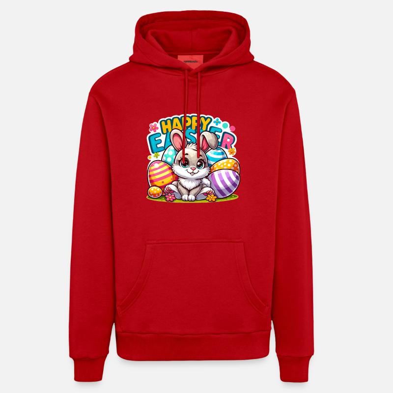 Happy Easter - Easter Bunny Illustration - Organic Relaxed Hoodie Made in EU - red