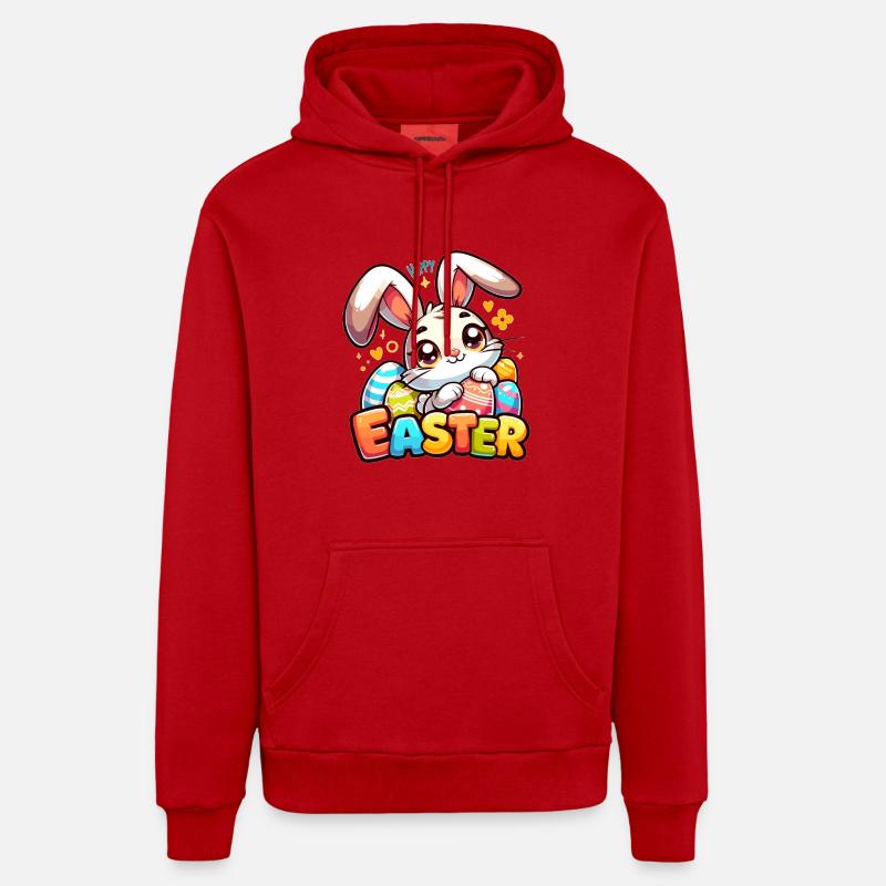 Happy Easter - Easter Bunny Illustration - Organic Relaxed Hoodie Made in EU - red