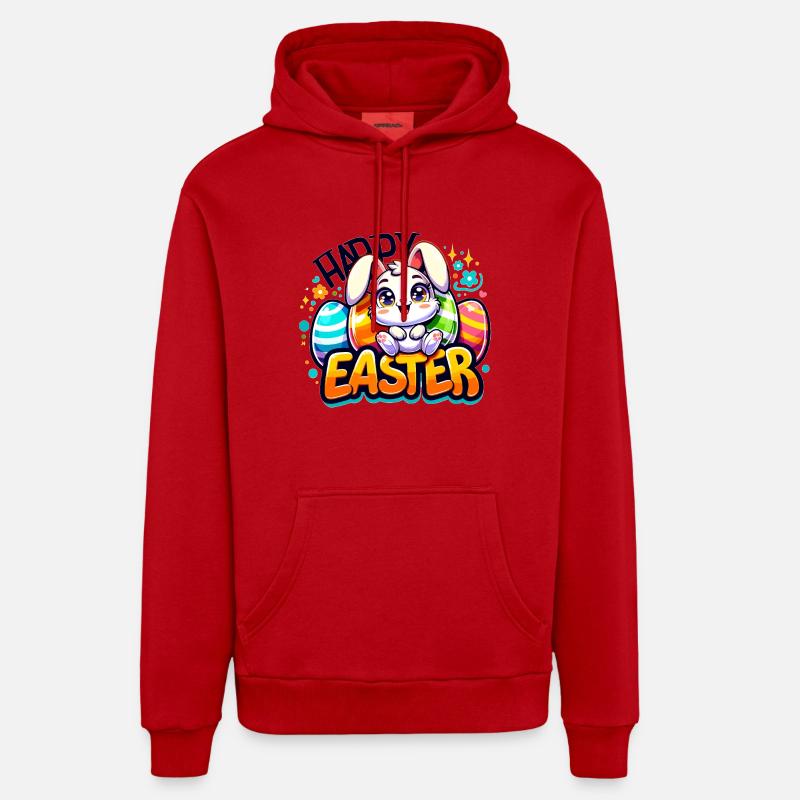 Happy Easter - Easter Bunny Illustration - Organic Relaxed Hoodie Made in EU - red