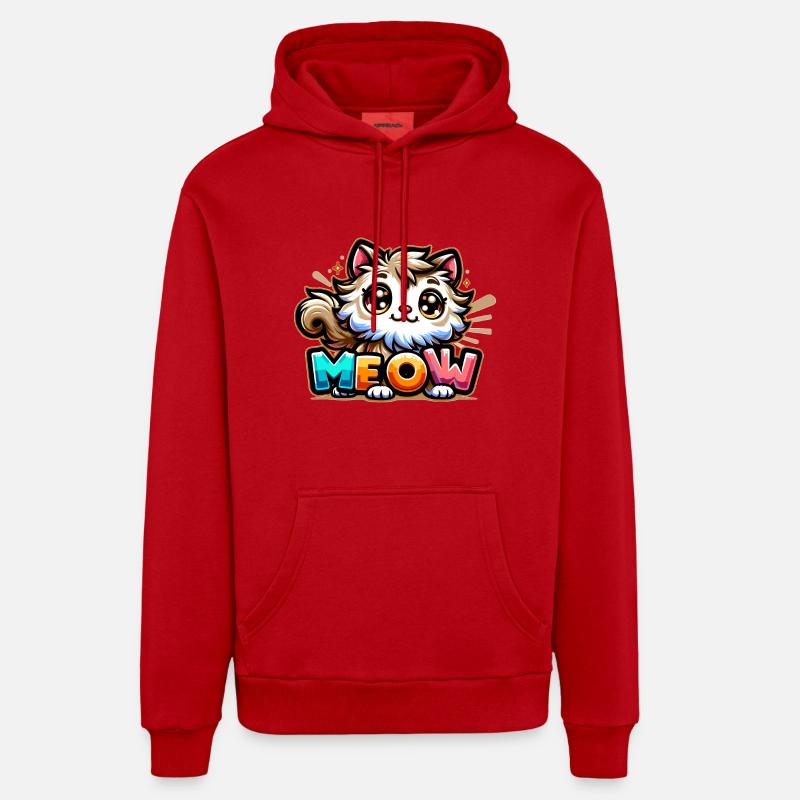 Miaou - Illustration de chat - Sweat à capuche bio décontracté fabriqué en UE - rouge