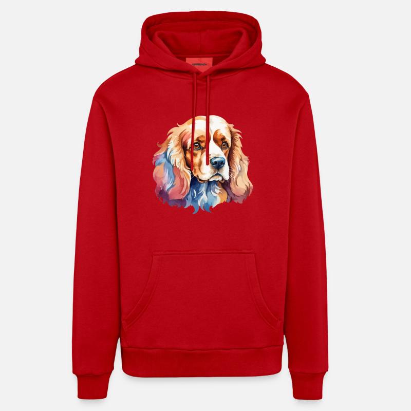 Cocker américain Épagneul Aquarelles - Sweat à capuche bio décontracté fabriqué en UE - rouge