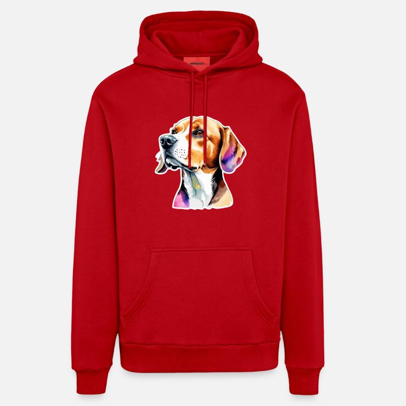 Beagle Aquarelles - Sweat à capuche bio décontracté fabriqué en UE - rouge