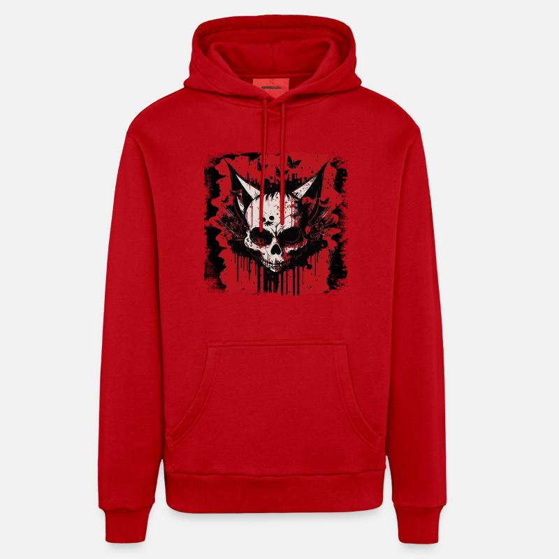 Crâne de chat zombie - Sweat à capuche bio décontracté fabriqué en UE - rouge