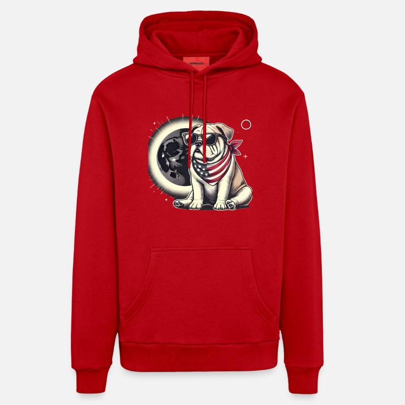 Éclipse solaire du bouledogue patriotique - Sweat à capuche bio décontracté fabriqué en UE - rouge