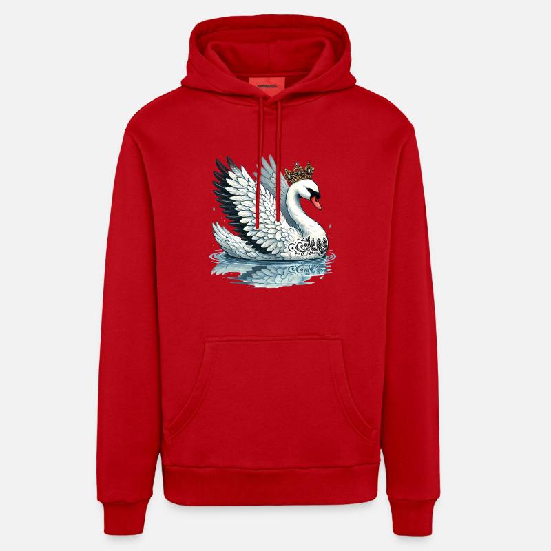Cygne royal avec couronne Illustration - Sweat à capuche bio décontracté fabriqué en UE - rouge