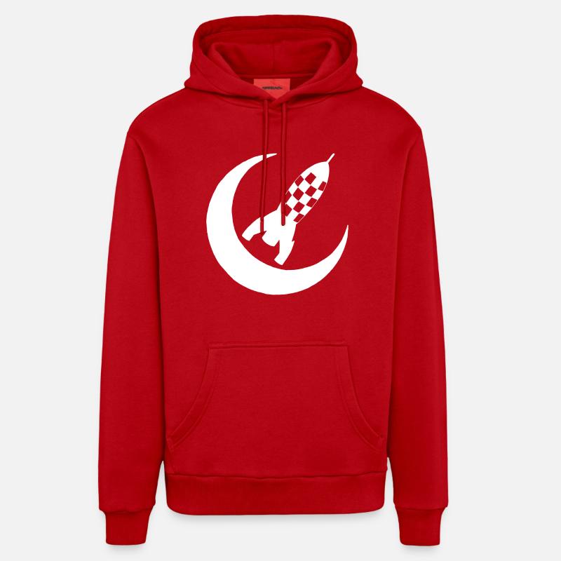 Fusée blanche et demi lune - Sweat à capuche bio décontracté fabriqué en UE - rouge
