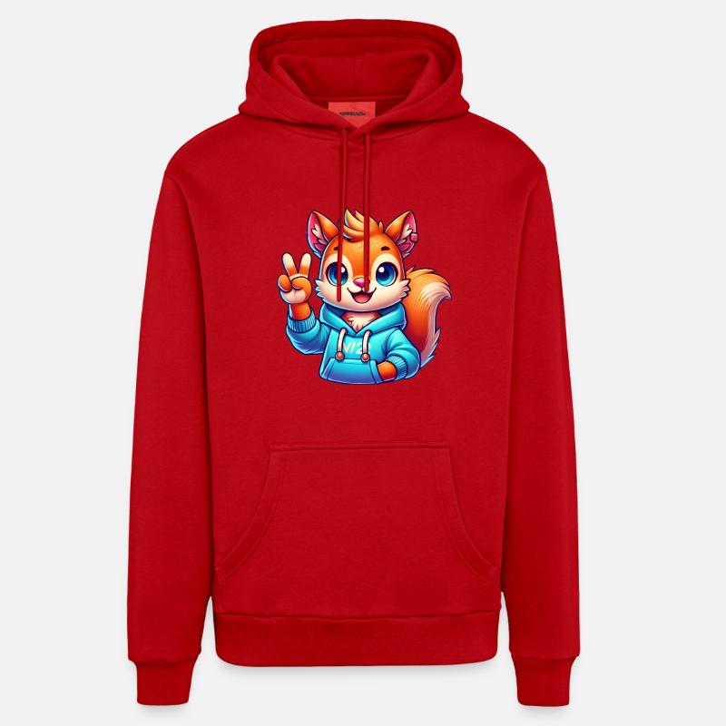 Friedliches Cartoon-Eichhörnchen im Kapuzenpullover - Organic Relaxed Hoodie Made in EU - Rot