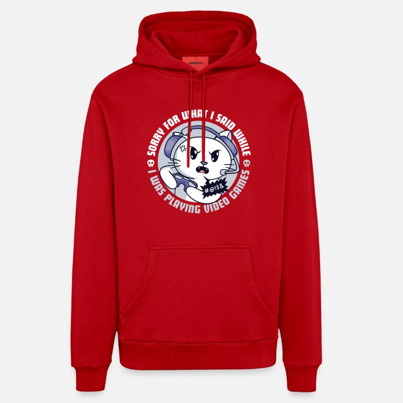 Chat gamer en colère - Sweat à capuche bio décontracté fabriqué en UE - rouge