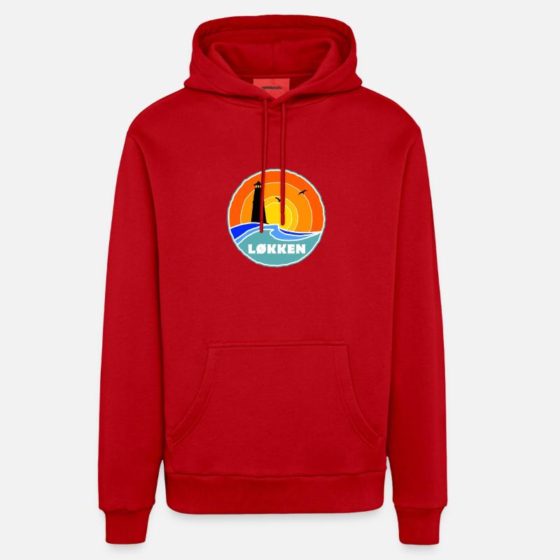 Phare de Løkken, Danemark - Sweat à capuche bio décontracté fabriqué en UE - rouge
