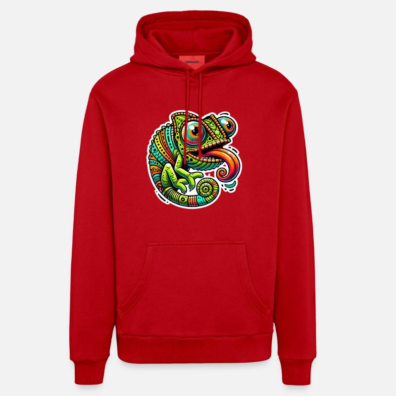 Chameleon Power Cartoon Design - Sweat à capuche bio décontracté fabriqué en UE - rouge
