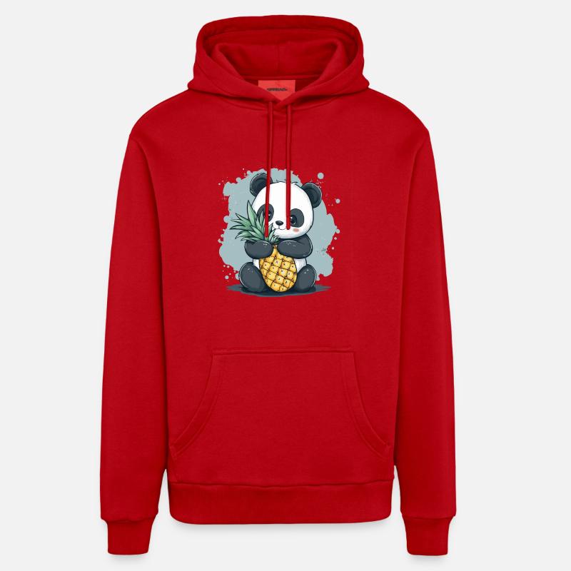 Panda et ananas - Sweat à capuche bio décontracté fabriqué en UE - rouge