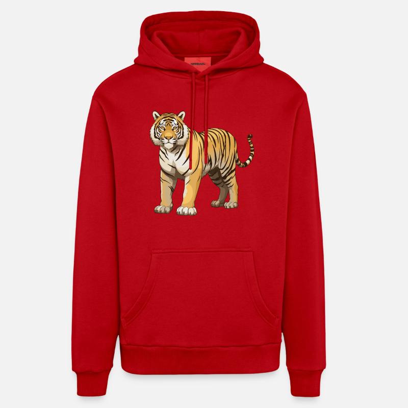 Animal tigre - Sweat à capuche bio décontracté fabriqué en UE - rouge