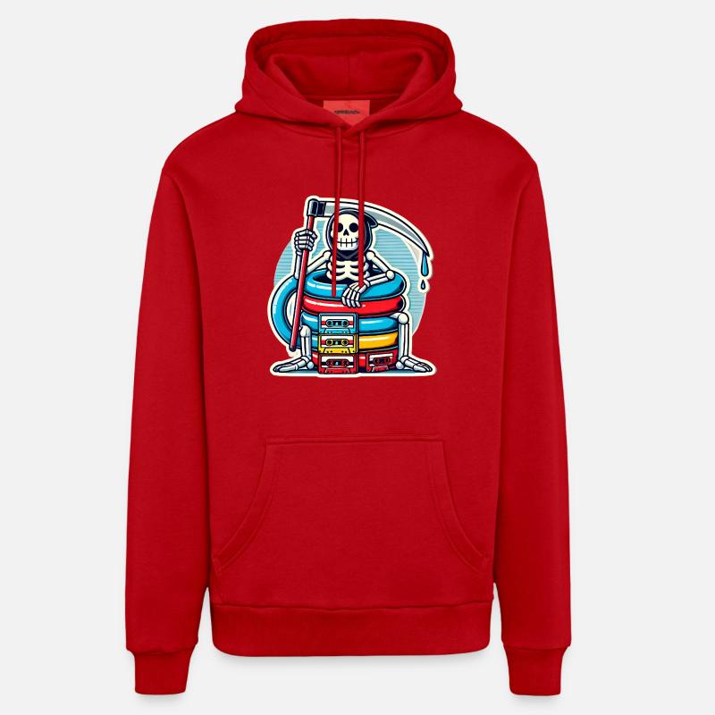 Squelette rétro avec cassettes - Sweat à capuche bio décontracté fabriqué en UE - rouge
