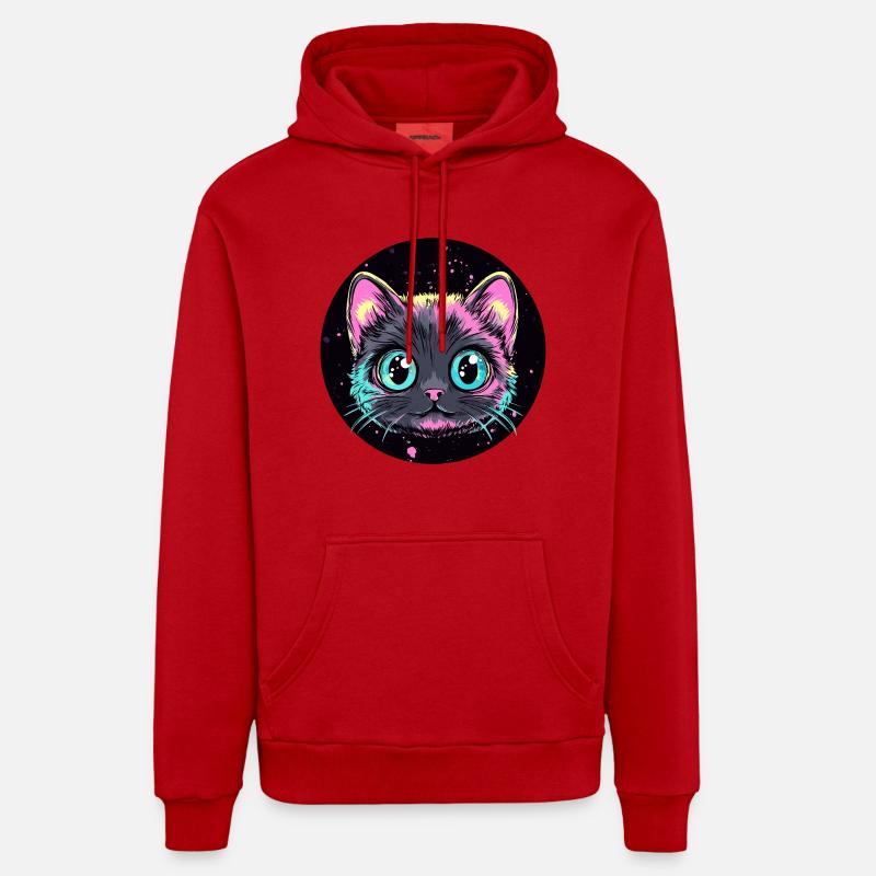 Chat néon Pop Art - Sweat à capuche bio décontracté fabriqué en UE - rouge