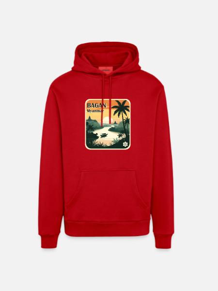 Bagan, Myanmar - Organic Relaxed Hoodie Made in EU - red