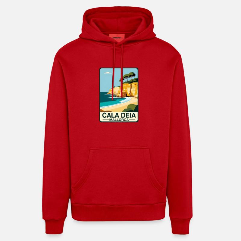 Cala Deia Mallorca - Sweat à capuche bio décontracté fabriqué en UE - rouge