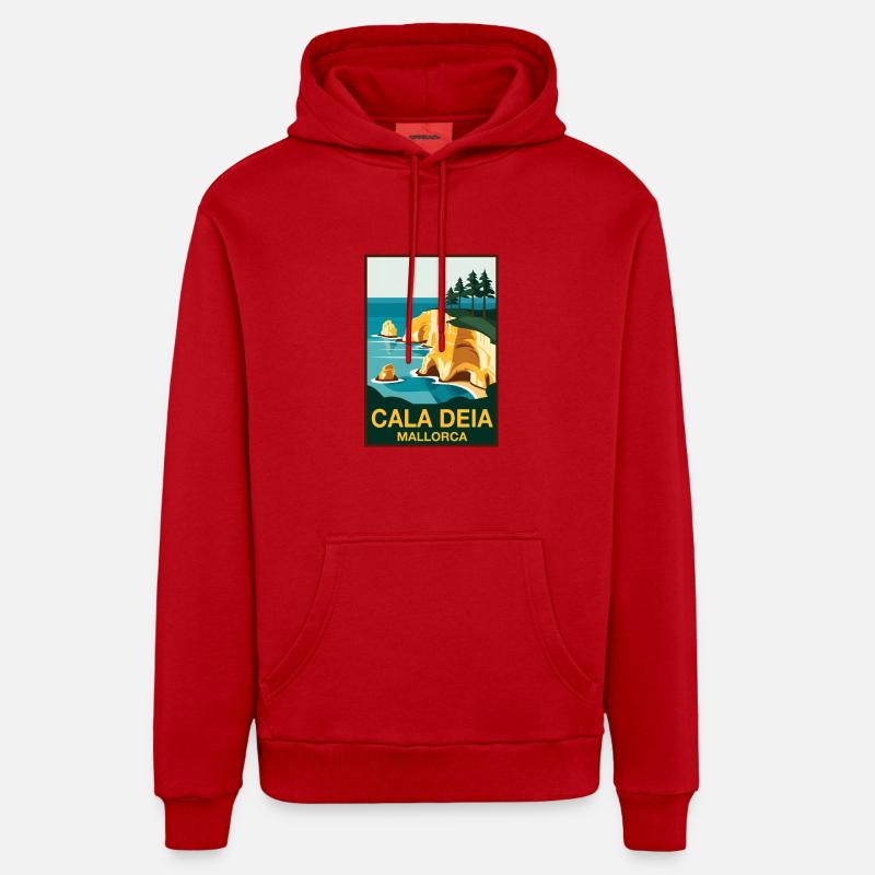 Cala Deia Mallorca - Sweat à capuche bio décontracté fabriqué en UE - rouge