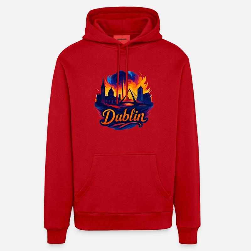 Dublin Capital Irlande Silhouette Cadeau - Sweat à capuche bio décontracté fabriqué en UE - rouge